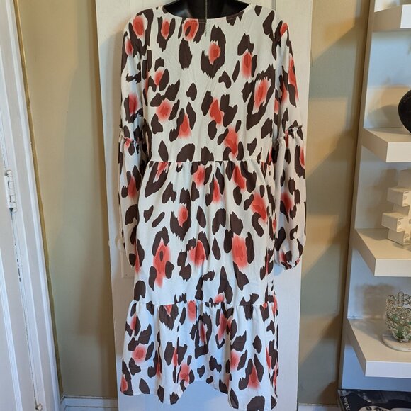 Boho Chic Pink Coral & Brown Leopard Dress - XL - Picture 5 of 5